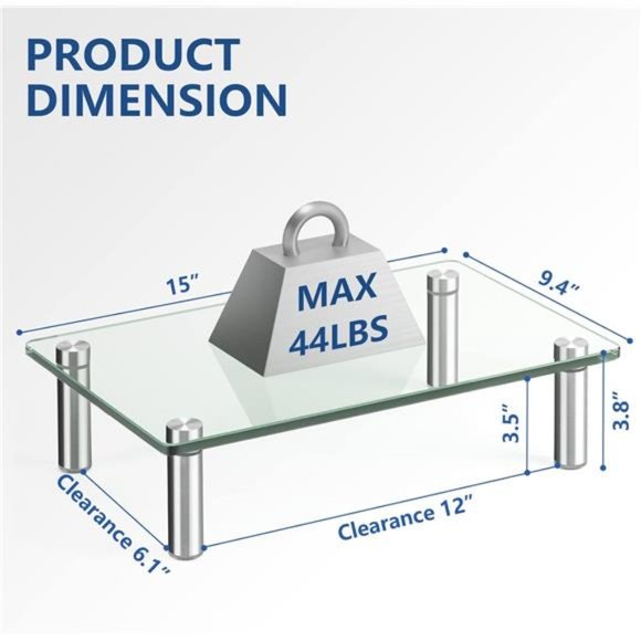 Dual Glass Monitor Stand Riser, 2 Pack Computer Monitor Riser, Clear Stand - Picture 4 of 7